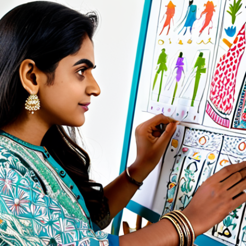 Home 16 **
"A professional female fashion coordinator in a vibrant, fully clothed shalwar kameez with intricate embroidery, working on a mood board in a brightly lit studio. Textiles and design sketches are scattered around her. Perfect anatomy, correct proportions, natural pose, well-formed hands, proper finger count, natural body proportions, professional, modest, family-friendly, safe for work, appropriate content."
**